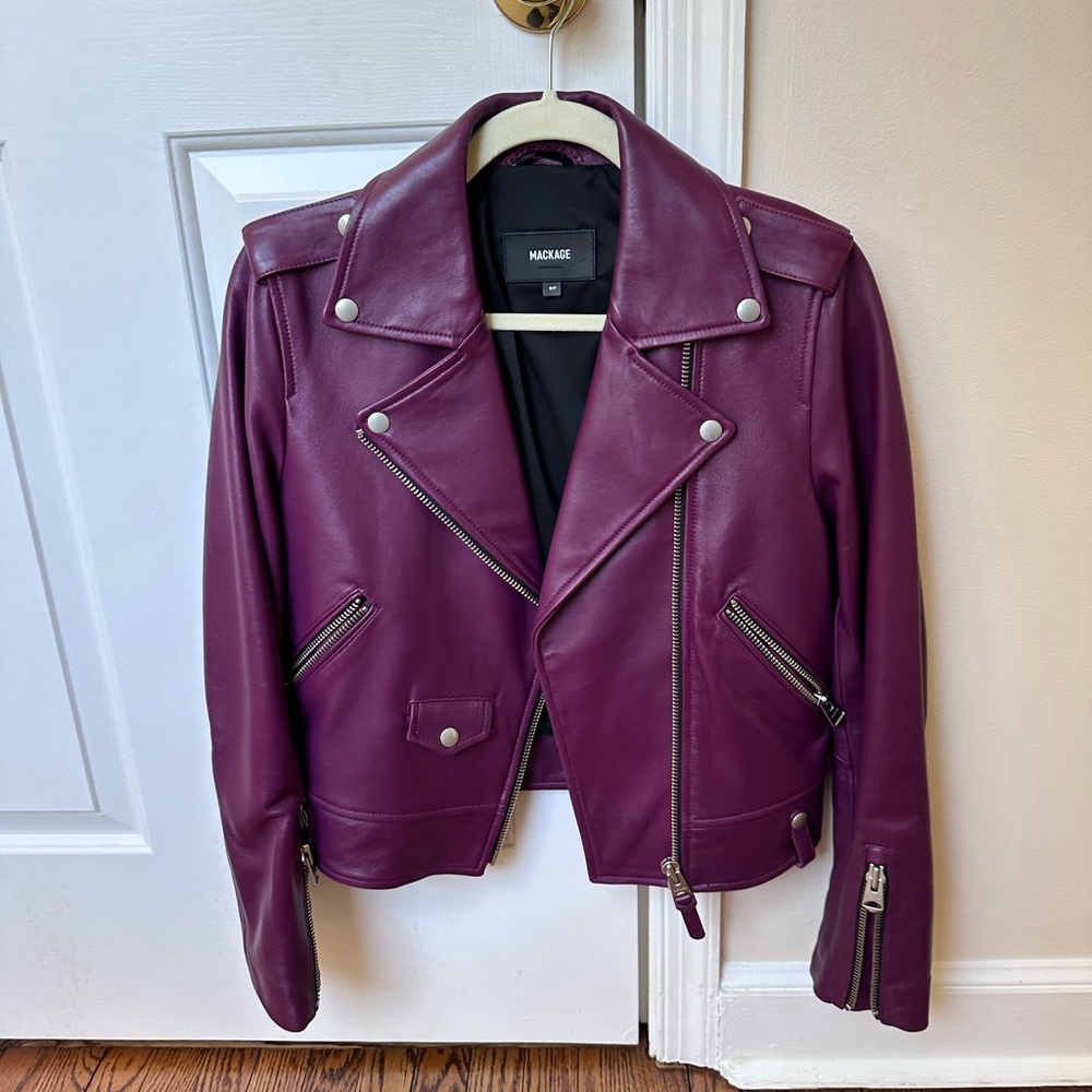 Mackage Maroon/Purple Leather Jacket, Size Small